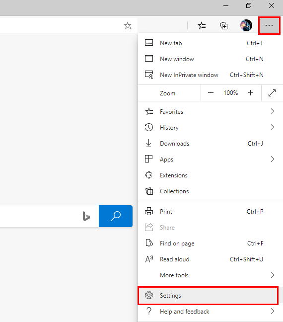 Abrir la configuración de Microsoft Edge